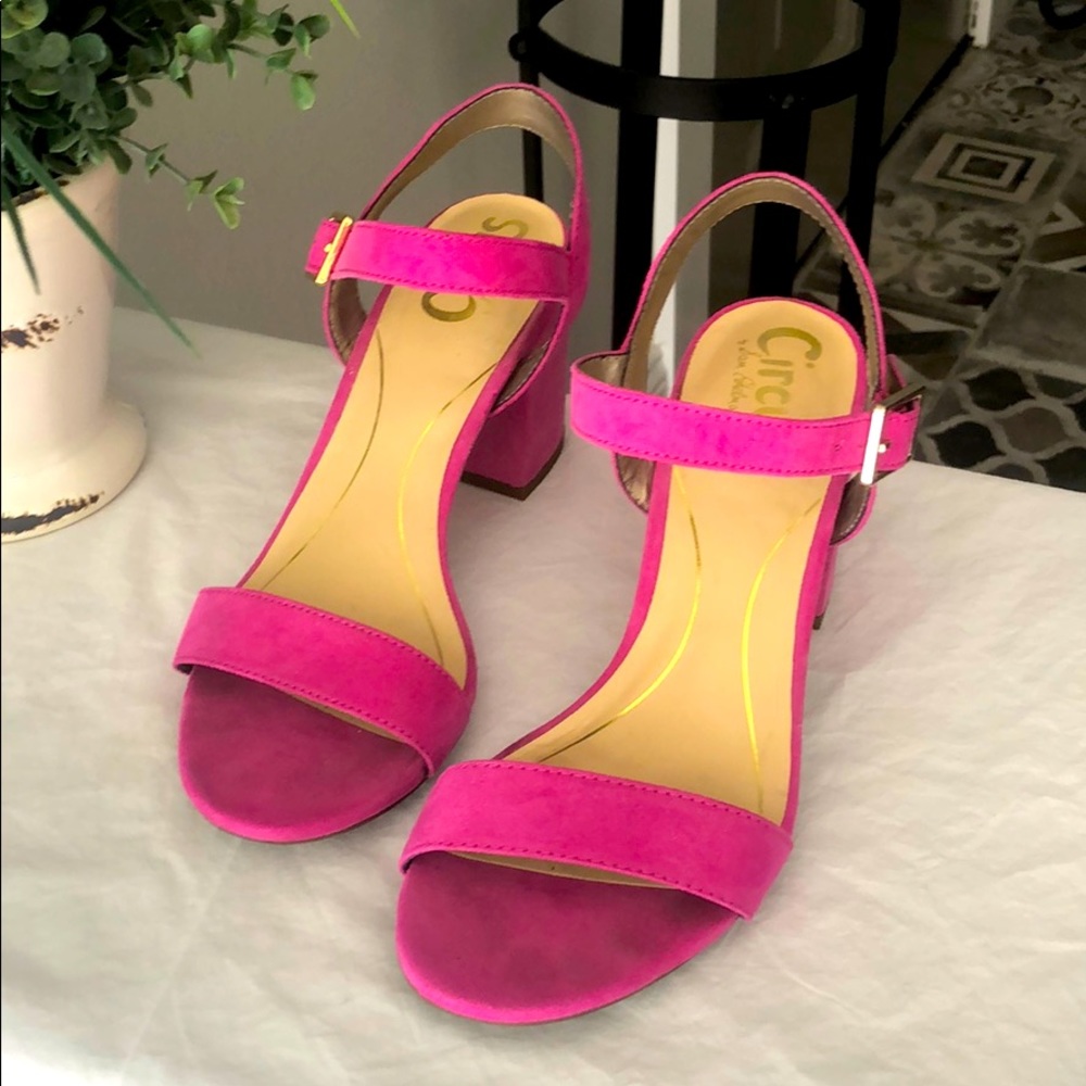 Suede sandals, 3” heels by Circus